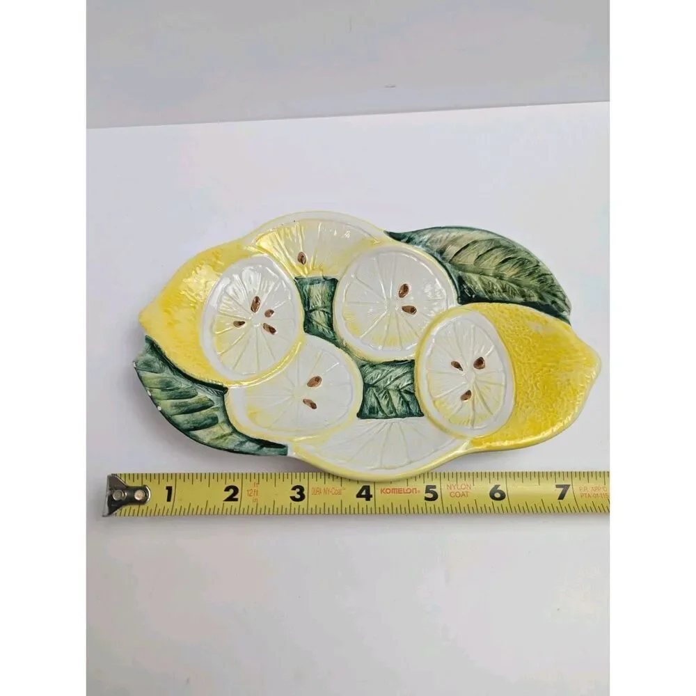 Italian Pottery Embossed Lemon Ceramic Dish Bowl Plate 8” x 5” Spoonrest